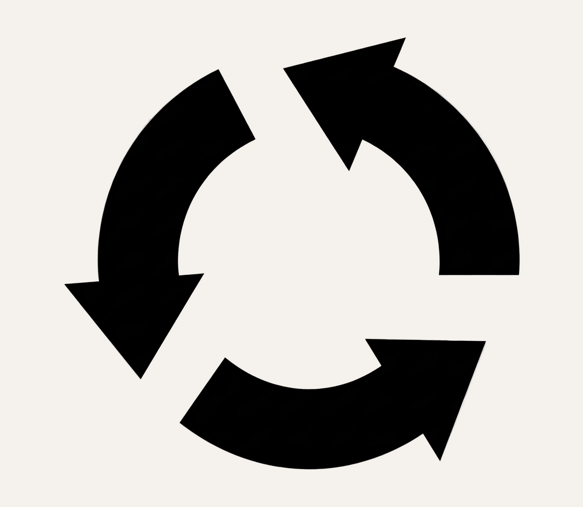 Recycling symbol with three black arrows on a transparent background